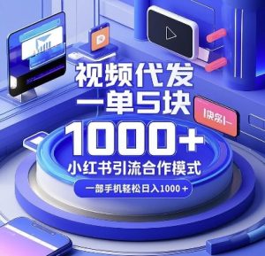 视频代发，一单5块，小红书引流合作模式，一部手机轻松日入多张【揭秘】-开心分享网