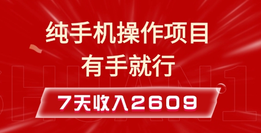 纯手机操作的小项目,有手就能做,7天收入2609+实操教程【揭秘】-开心分享网