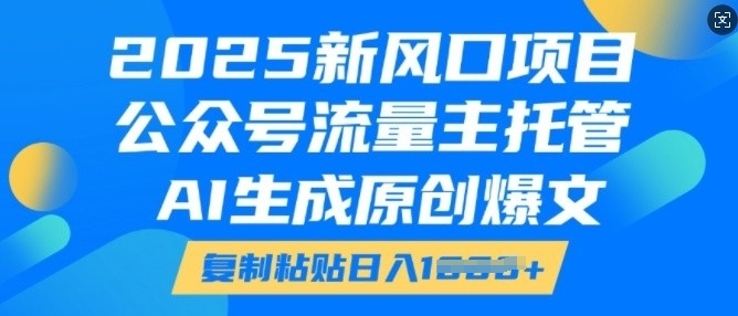 2025新风口项目,公众号流量主托管,AI生成原创爆文,复制粘贴日入多张-开心分享网