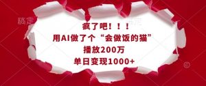 疯了吧!用AI做了个“会做饭的猫”,播放200万,单日变现1k-开心分享网