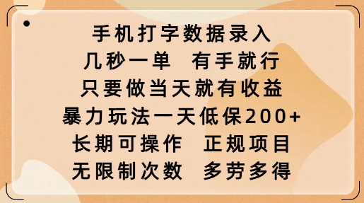 手机打字数据录入,几秒一单,有手就行,只要做当天就有收益,暴力玩法一天低保2张-开心分享网