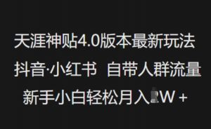 天涯神贴4.0版本最新玩法,抖音·小红书自带人群流量,新手小白轻松月入过W-开心分享网