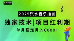 2025汽水音乐挂JI,独家技术,项目红利期,稳定月入5k【揭秘】-开心分享网