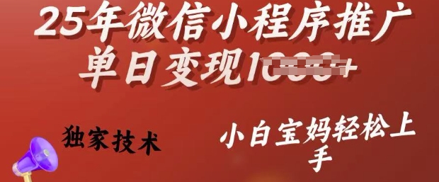 25年微信小程序推广单日变现多张,独家技术,小白宝妈轻松上手【揭秘】-开心分享网