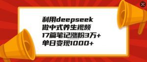 利用deepseek做中式养生视频,17篇笔记涨粉3万+,单日变现1k-开心分享网