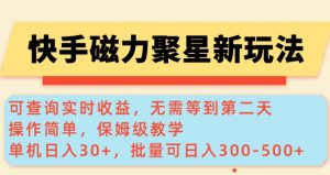 快手磁力新玩法,可查询实时收益,单机30+,批量可日入3到5张【揭秘】-开心分享网