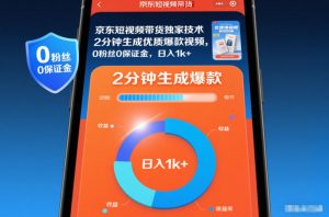 京东短视频带货独家技术,2分钟生成一条优质爆款视频,0粉丝0保证金,日入1k+【揭秘】-开心分享网