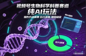 视频号生物科学科普赛道，纯AI玩法，操作方法简单，日入多张，项目稳定-开心分享网