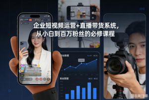 企业短视频运营+直播带货系统，从小白到百万粉丝的必修课程-开心分享网