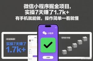 微信小程序掘金项目，实操7天賺了1.7k+，有手机就能做，操作简单一看就懂【揭秘】-开心分享网