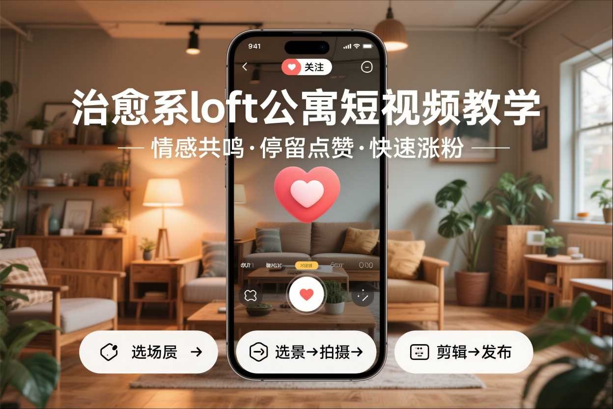 治愈系loft公寓短视频制作教学，情感共鸣引停留点赞关注，快速起号涨粉-开心分享网