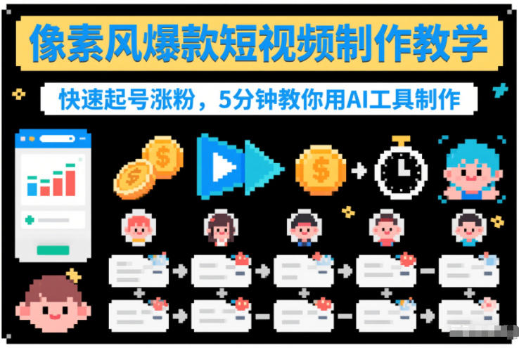 像素风爆款短视频制作教学,快速起号涨粉,5分钟教你用AI工具制作