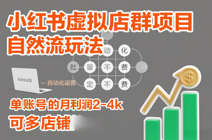 小红书虚拟店群项目，自然流玩法，批量自动化，稳定不费号，单账号的月利润2-4k，可多店矩阵-开心分享网