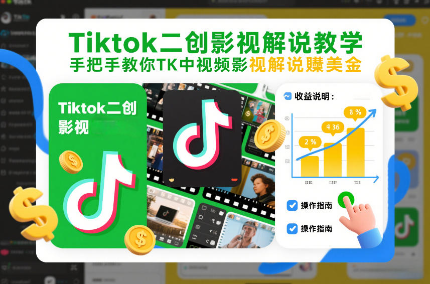 Tiktok二创影视解说教学，手把手教你TK中视频影视解说賺美金（更新26年1月）-开心分享网