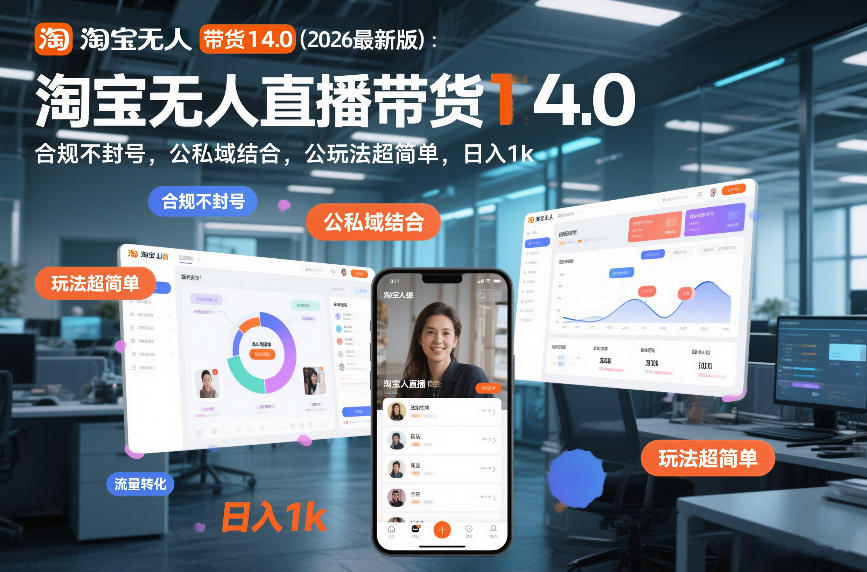 淘宝无人直播带货14.0（2026最新版）：合规不封号，公私域结合，玩法超简单，日入1k+【揭秘】-开心分享网