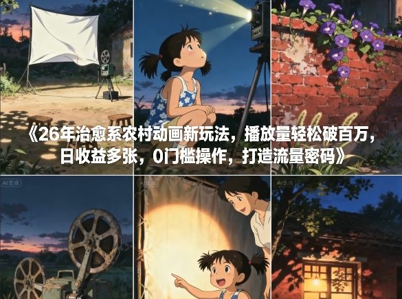 26年治愈系农村动画新玩法，播放量轻松破百万，日收益多张，0门槛操作，打造流量密码-开心分享网