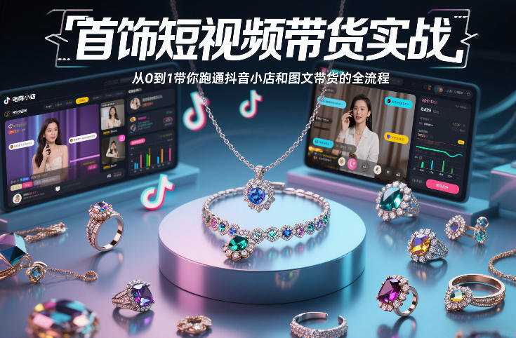 首饰短视频带货实战，从0到1带你跑通抖音小店和图文带货的全流程-开心分享网