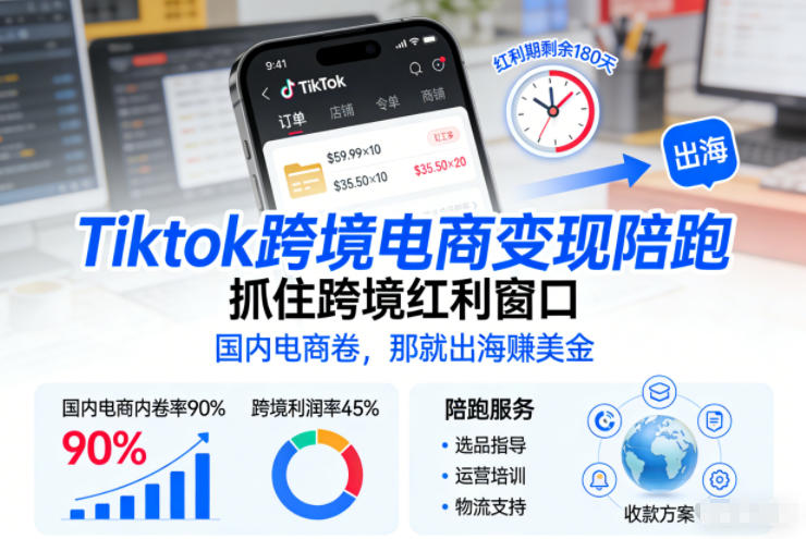 Tiktok跨境电商变现陪跑，抓住跨境红利窗口，国内电商卷，那就出海賺美金-开心分享网
