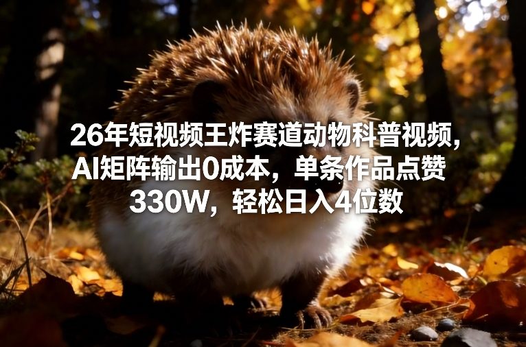 26年短视频王炸赛道动物科普视频，AI矩阵输出0成本，单条作品点赞330W，轻松日入4位数-开心分享网