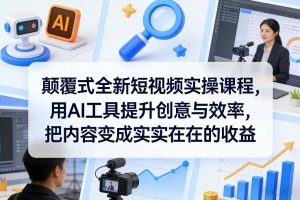 颠覆式全新短视频实操课程，用AI工具提升创意与效率，把内容变成实实在在的收益-开心分享网