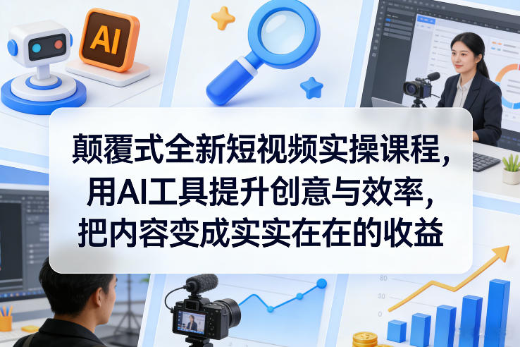 颠覆式全新短视频实操课程，用AI工具提升创意与效率，把内容变成实实在在的收益-开心分享网