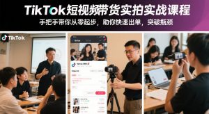 TikTok短视频带货实拍实战课程，手把手带你从零起步，助你快速出单，突破瓶颈-开心分享网