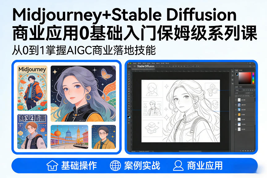 AIGC商业应用Midjourney+Stable Diffusion教程，0基础入门保姆级系列课-开心分享网