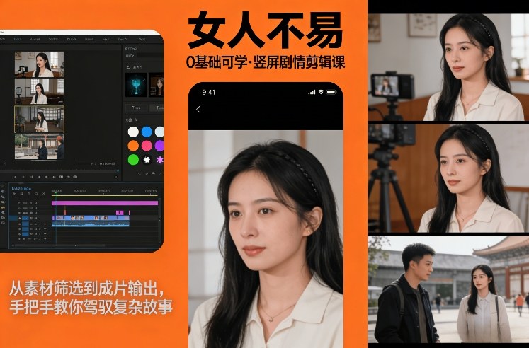 0基础可学！《女人不易》竖屏剧情剪辑课，从素材筛选到成片输出，手把手教你驾驭复杂故事-开心分享网