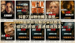 抖音73W粉丝博主亲授，2026最新影视解说实战教学，全程听话照做，直通精选独家-开心分享网