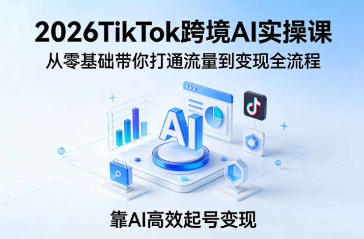 2026TikTok跨境AI实操课，从零基础带你打通流量到变现全流程，靠AI高效起号变现-开心分享网