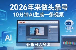 2026年来做头条号,10分钟AI生成一条视频,矩阵日入多张-开心分享网