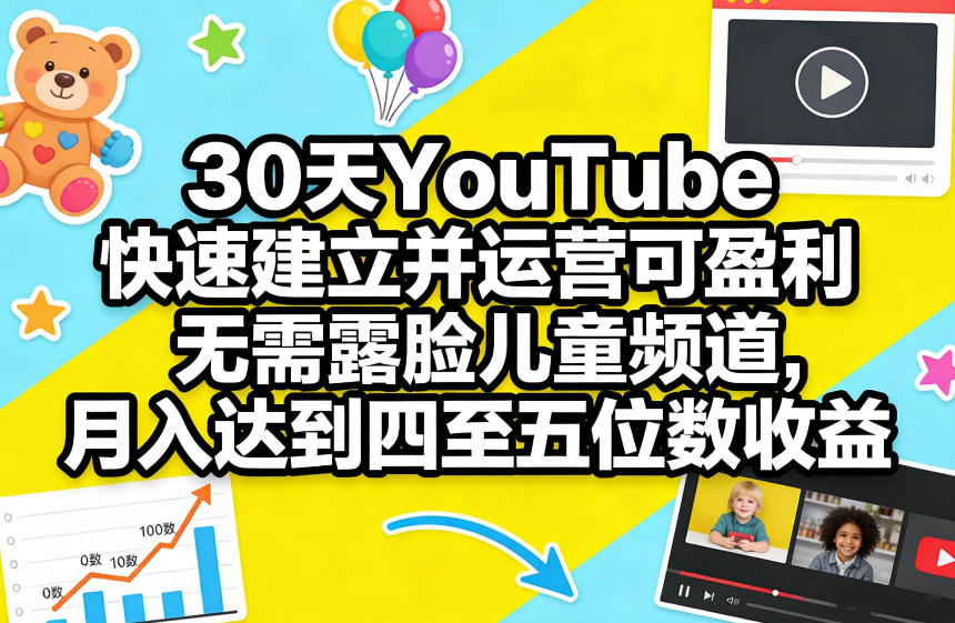 30天YouTube快速建立并运营可盈利无需露脸儿童频道，月入达到四至五位数收益-开心分享网