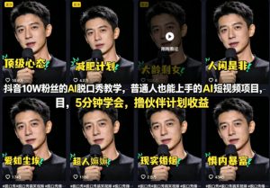 抖音10W粉丝的AI脱口秀教学，普通人也能上手的AI短视频项目，5分钟学会，撸伙伴计划收益-开心分享网