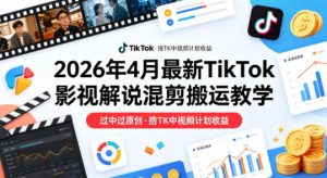 26年4月最新TikTok影视解说混剪搬运教学，过中过原创，撸TK中视频计划收益-开心分享网