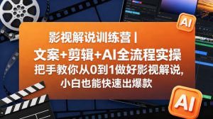 影视解说训练营|文案+剪辑+AI全流程实操,把手教你从0到1做好影视解说,小白也能快速出爆款-开心分享网