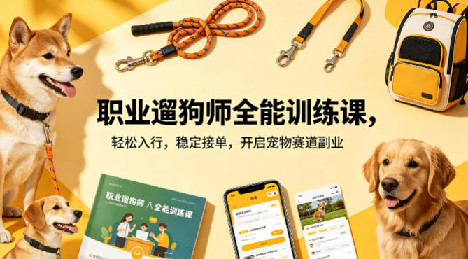 职业遛狗师全能训练课，轻松入行，稳定接单，开启宠物赛道副业-开心分享网
