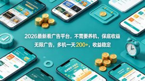 2026最新看广告平台，不需要养机，保底收益，无限广告，多机一天200+，收益稳定【揭秘】-开心分享网