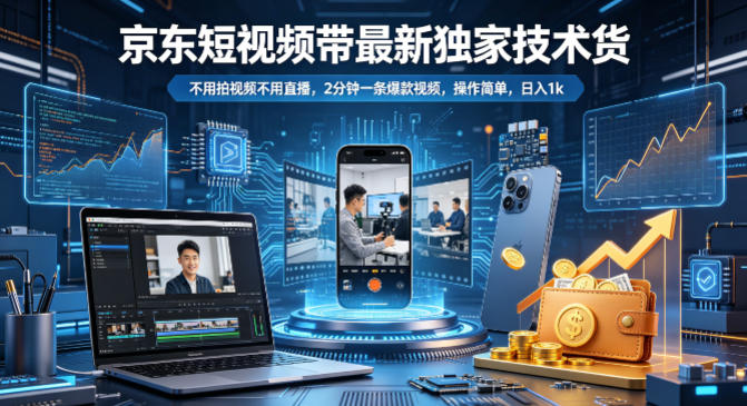 京东短视频带货最新独家技术，不用拍视频不用直播，2分钟一条爆款视频，操作简单，日入1k+【揭秘】-开心分享网