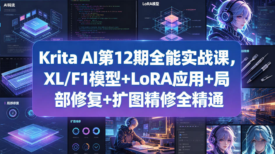 Krita AI第12期全能实战课，XL/F1模型+LoRA应用+局部修复+扩图精修全精通-开心分享网