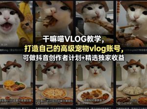 干嘛喵VLOG教学,打造自己的高级宠物vlog账号,可做抖音创作者计划+精选独家收益-开心分享网