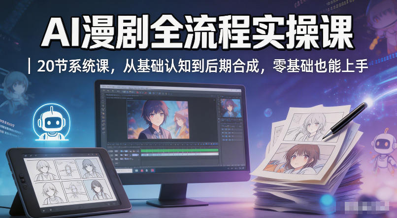 AI漫剧全流程实操课｜20节系统课，从基础认知到后期合成，零基础也能上手-开心分享网