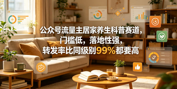 公众号流量主居家养生科普赛道，门槛低，落地性强，转发率比同级别99％都要高-开心分享网
