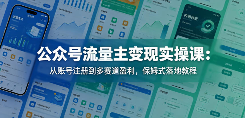 公众号流量主变现实操课：从账号注册到多赛道盈利，保姆式落地教程-开心分享网