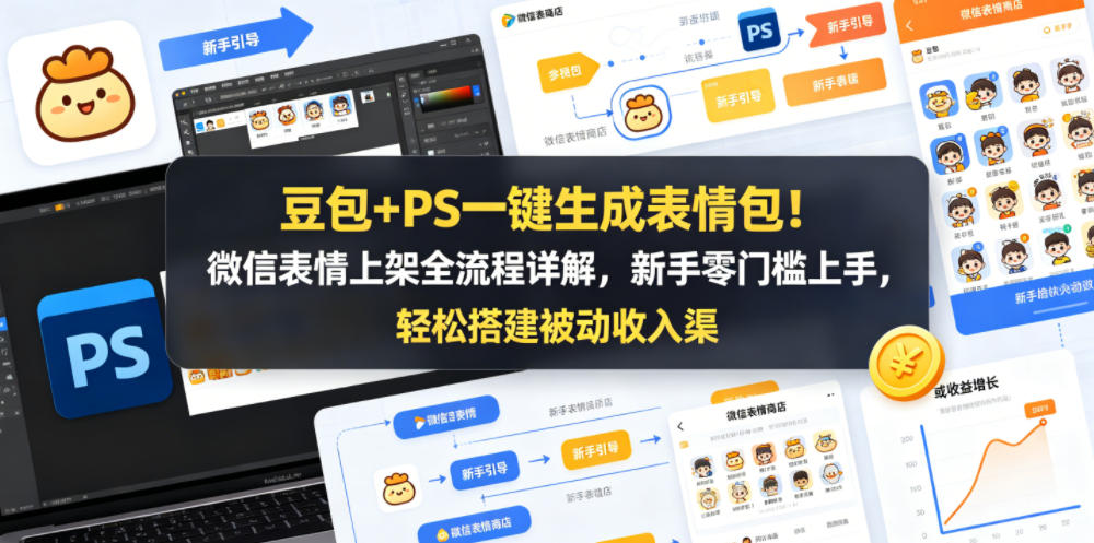 豆包+PS一键生成表情包！微信表情上架全流程详解，新手零门槛上手，轻松搭建被动收入渠道-开心分享网