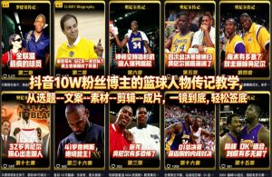 抖音10W粉丝博主的篮球人物传记教学，从选题–文案–素材–剪辑–成片，一镜到底，轻松签约精选独家-开心分享网