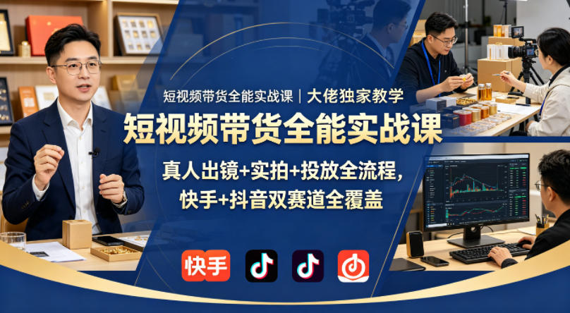短视频带货全能实战课｜大佬独家教学，真人出镜+实拍+投放全流程，快手+抖音双赛道全覆盖-开心分享网