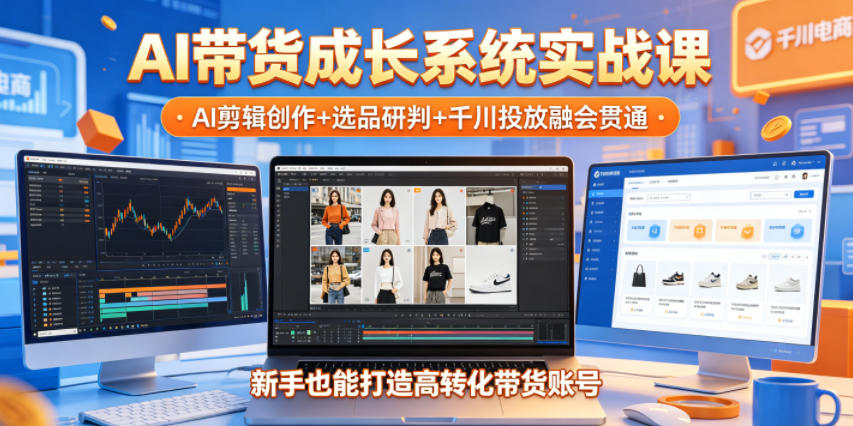 AI带货成长系统实战课，AI剪辑创作+选品研判+千川投放融会贯通，新手也能打造高转化带货账号（更新2026年）-开心分享网