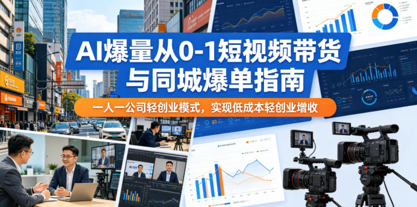 AI爆量从0-1短视频带货与同城爆单指南，一人一公司轻创业模式，实现低成本轻创业增收-开心分享网