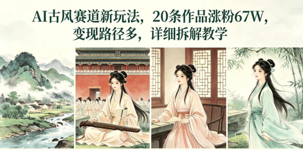 AI古风赛道新玩法，20条作品涨粉67W，变现路径多，详细拆解教学-开心分享网