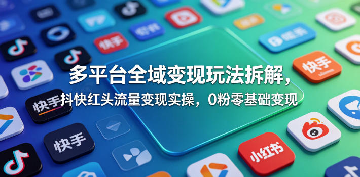 多平台全域变现玩法拆解，抖快红头流量变现实操，0粉零基础变现-开心分享网
